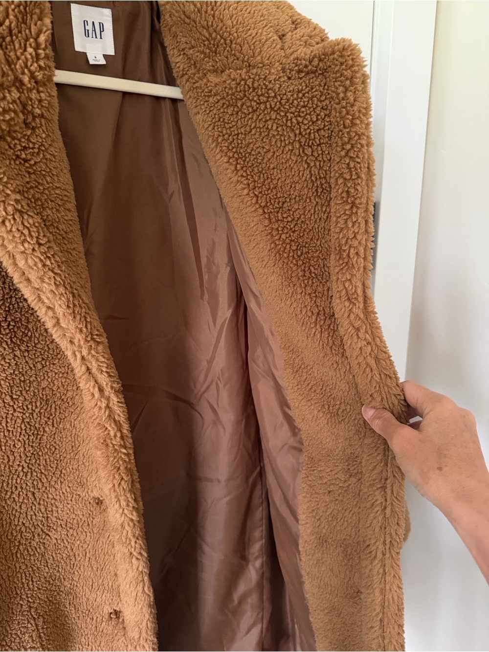 Women's GAP Teddy Coat Long - Camel - Size Small Never worn - Picture 5 of 6